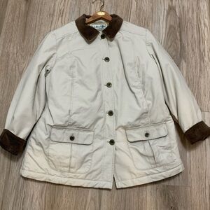 LL Bean Y2K Chore Jacket Barn Coat Corduroy Trim Quilted Lining Large Petite